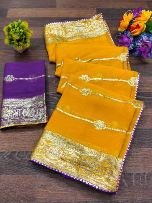 OM international Embellished Banarasi Viscose Rayon Saree(Yellow)