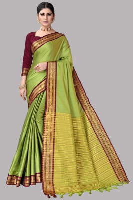 VRINDITA FASHION Self Design Daily Wear Cotton Blend Saree(Green)