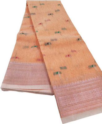 The FabLab Woven Handloom Cotton Linen Saree(Orange)