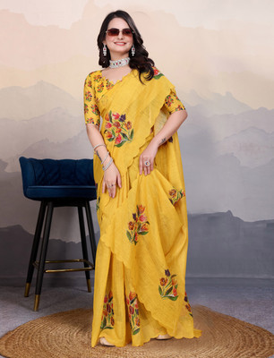 Divastri Self Design, Printed Arani Pattu Art Silk Saree(Yellow)