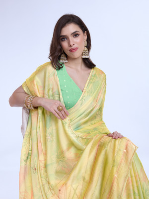 Tasrika Digital Print Bollywood Pure Silk Saree(Yellow)