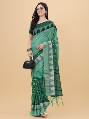 Divastri Embroidered, Woven Bollywood Linen Saree(Green)