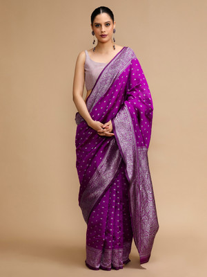 House of Pataudi Woven Banarasi Silk Blend Saree(Purple)