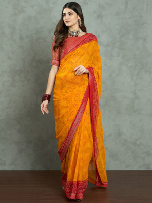 Sareemall Embellished Bandhani Georgette Saree(Yellow)