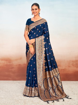 Tasrika Woven Bollywood Silk Blend Saree(Dark Blue)