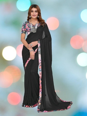 NESHVI ENTERPRISE Solid/Plain Bollywood Georgette Saree(Black)