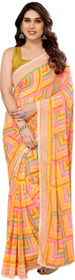 SHREE SOMANATH JARI Printed Bollywood Georgette Saree(Yellow, Multicolor)