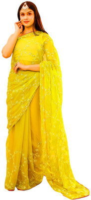 MSC TRENDLINE SAREES Self Design, Embroidered Daily Wear Chiffon Saree(Light Green)