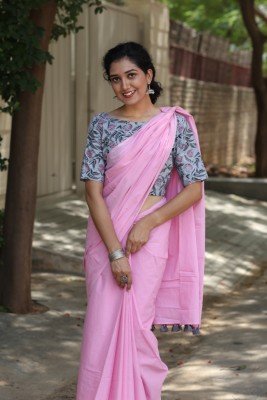MOORA Printed Bollywood Cotton Blend Saree(Pink)