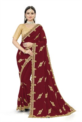 nilkanth creation Self Design, Embroidered Bollywood Georgette Saree(Maroon)