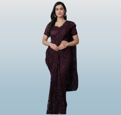 SwiftStyle Solid/Plain Bollywood Net Saree(Purple)