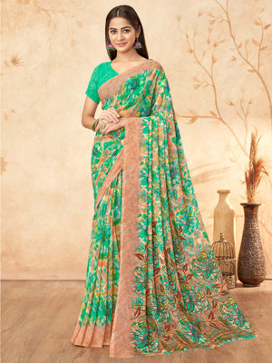 Tasrika Printed Chinnalapattu Georgette Saree(Green)