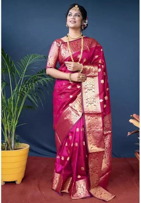 SHRIMAY Woven Kanjivaram Silk Blend Saree(Pink)