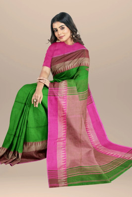 GOURAB HANDLOOM Self Design Narayanpet Pure Cotton Saree(Green)