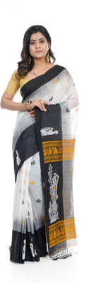 TANTUJA BENGAL HANDELOOM Self Design Handloom Handloom Pure Cotton Saree(White)
