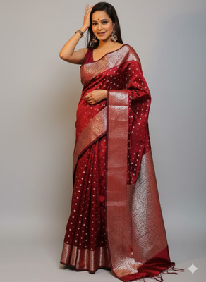 The Weavers Shop by Raavi Woven, Self Design Banarasi Art Silk Saree(Maroon)