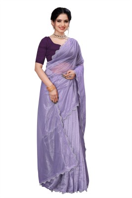 DEVSCREATIONS Embellished Bollywood Nylon Saree(Purple)