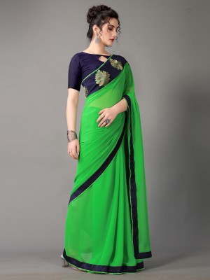 Shaily Retails Solid/Plain Daily Wear Satin Saree(Green)