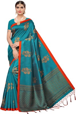 VCREATION Self Design Mysore Silk Blend Saree(Green)