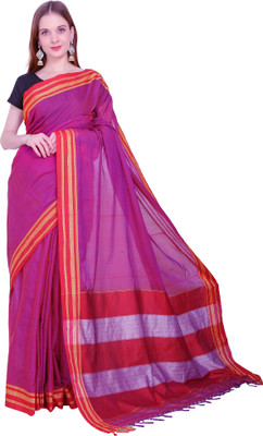 Spewim Self Design Daily Wear Cotton Blend Saree(Purple)