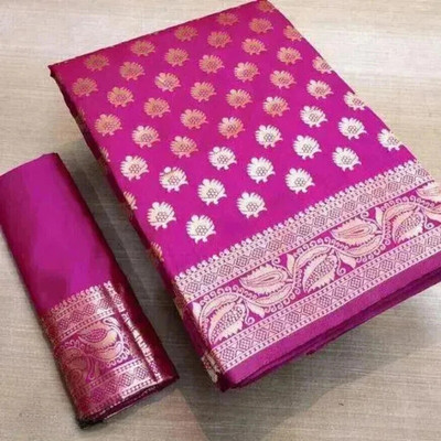 Parangi-A planet of style Woven Banarasi Cotton Silk Saree(Pink)