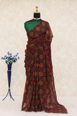 PARI DESIGNER Printed Bandhani Chiffon Saree(Brown)