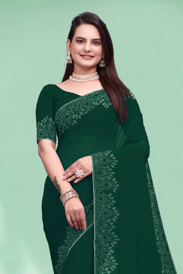 SHELDROM MART Embellished Bollywood Georgette Saree(Green)