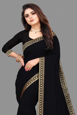 sadika Solid/Plain, Embellished Bollywood Georgette, Chiffon Saree(Black)