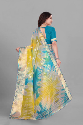 Aarunika IC Solid/Plain Bollywood Organza Saree(Light Blue)