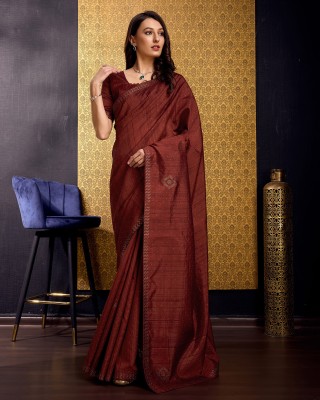 Divastri Embellished, Solid/Plain, Self Design Bollywood Tussar Silk, Silk Blend Saree(Maroon)