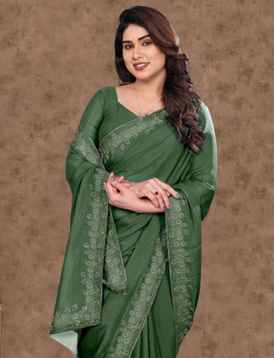 hutah Solid/Plain Bollywood Georgette, Silk Blend Saree(Light Green)
