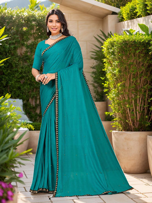 ANOUK Solid/Plain, Self Design Daily Wear Chiffon Saree(Blue)
