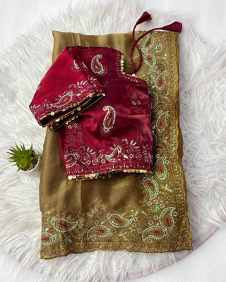 samu Embroidered Bollywood Jimmy choo Saree(Yellow)