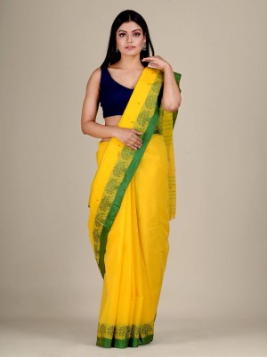 Tant Story Woven Tant Pure Cotton Saree(Yellow)