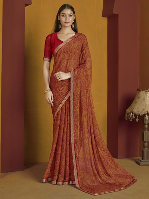 Divastri Floral Print, Geometric Print, Digital Print, Printed Bollywood Chiffon Saree(Maroon)