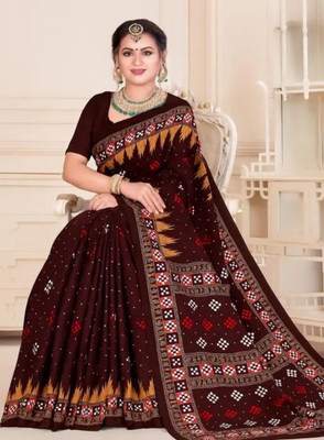 Odissi Fashion Printed, Woven Sambalpuri Cotton Blend Saree(Green, Red)