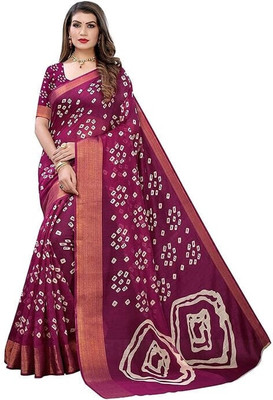 HouseOfCommon Printed Bollywood Cotton Silk Saree(Purple)