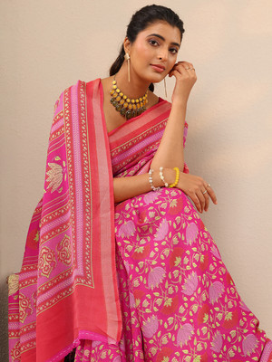 LIBAS Printed Daily Wear Georgette Saree(Pink)
