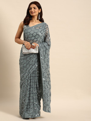 Moda Rapido Embellished Daily Wear Georgette Saree(Grey)