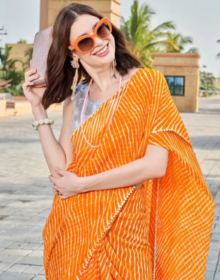NESHVI ENTERPRISE Striped Bollywood Georgette Saree(Gold)