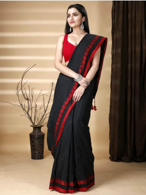RM CREATION Solid/Plain Handloom Handloom Pure Cotton Saree(Black)