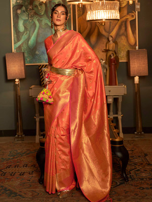 KARAGIRI Self Design Kanjivaram Silk Blend Saree(Orange)