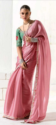 Urvashi Creation Sarees Embroidered Bollywood Organza Saree(Pink)