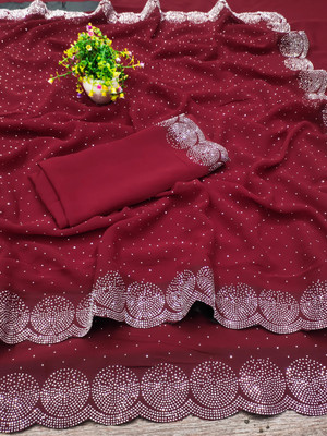 XOOM LADY Embellished Bollywood Georgette Saree(Maroon)