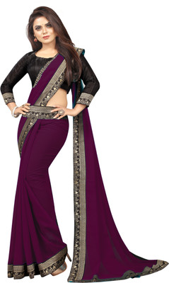 LIMTD Solid/Plain Bollywood Georgette Saree(Purple)