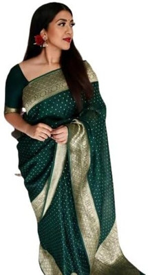 SWAMI STUDIO Self Design Assam Silk Jute Silk Saree(Green)
