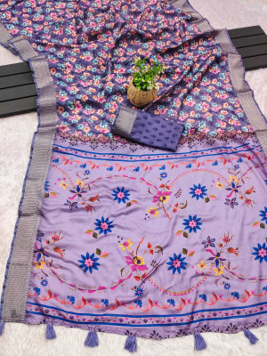 ALAGINI Digital Print Gadwal Cotton Blend Saree(Blue)