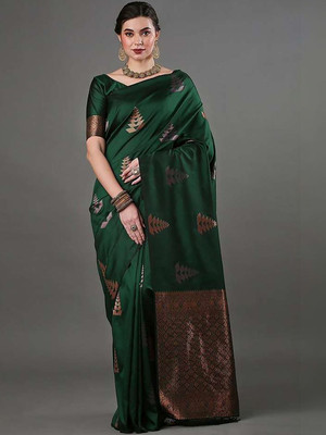 Moda Rapido Woven Daily Wear Silk Blend Saree(Green)