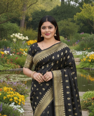PARAMPARA CREATION Embroidered Banarasi Pure Silk Saree(Black)