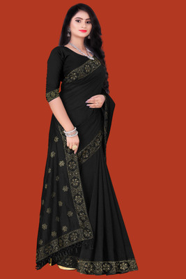 SHIVAYFAB Embellished Banarasi Chanderi, Chiffon Saree(Black)